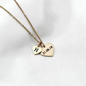 Mini Initial & Date Heart Necklace